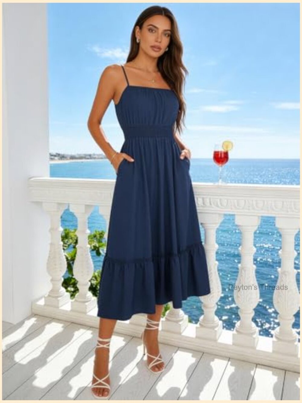 Spaghetti Strap Sleeveless Smocked Maxi Dress with Pockets - Picture 6 of 7